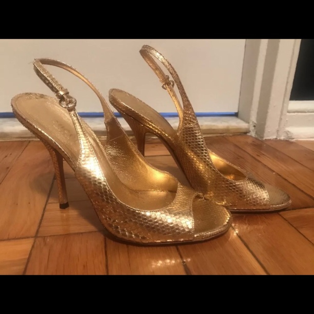 Gucci Rose Gold Open Toe Slingback Heels (Size 6)